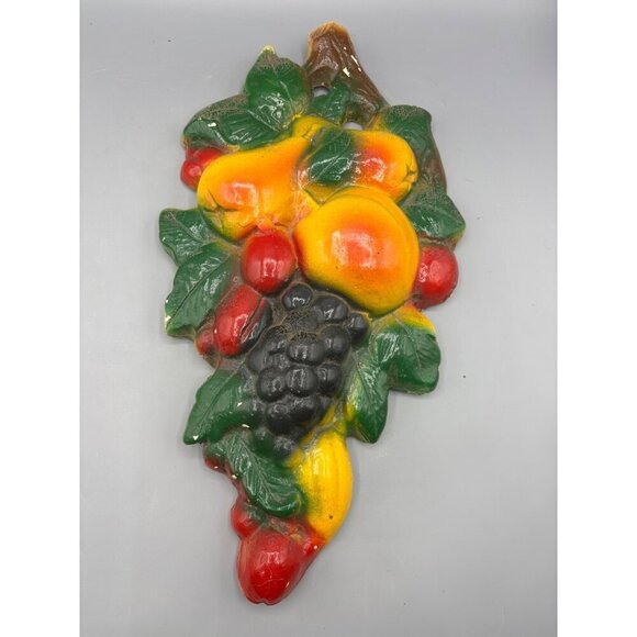 Vtg MCM Chalkware Fruit Themed Plaster Wall Hanging Decor Kitchen - Picture 1 of 7